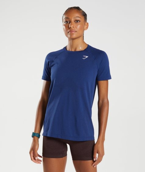 Women's Gymshark Vital Seamless 2.0 Light T-Shirts Blue | NZ 2MOFLV